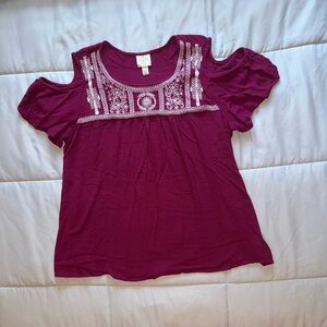 St. John's Bay Magenta Embroidered Cold Shoulder Blouse Size XL